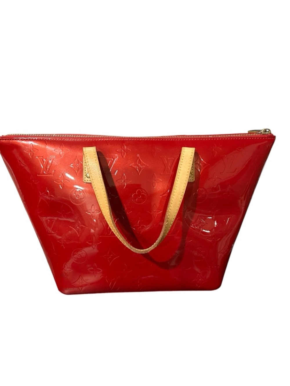 LOUIS VUITTON Monogram Red Leather Vernis Bellevue PM Tote Handbag AUTHENTICATED - Picture 2 of 16